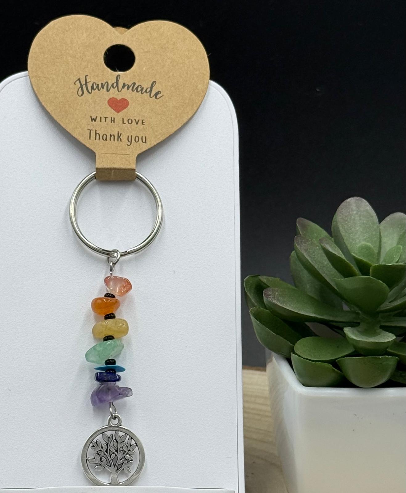 Chakra Stein Schlüsselanhänger mit Baum des Lebens