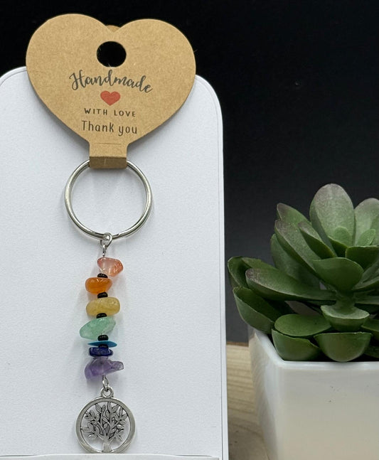 Chakra Stein Schlüsselanhänger mit Baum des Lebens